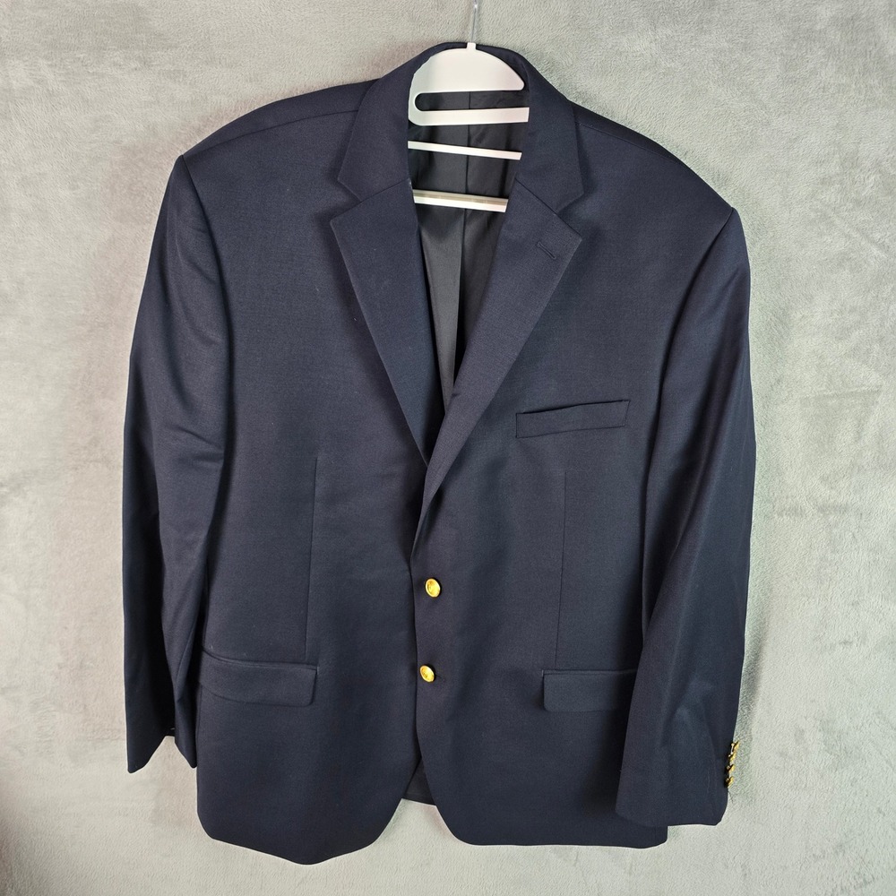 Lauren Ralph Lauren Men 46R Navy Blue 100% Wool 2Button Gold Crest Blazer Jacket